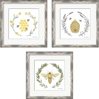 Framed 'Happy to Bee Home 3 Piece Framed Art Print Set' border=