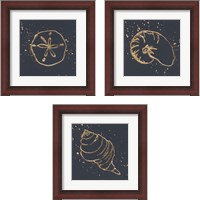 Framed 'Gold Sea Life 3 Piece Framed Art Print Set' border=