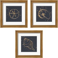 Framed 'Gold Sea Life 3 Piece Framed Art Print Set' border=