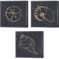 Framed 'Gold Sea Life 3 Piece Canvas Print Set' border=