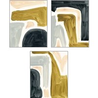 Framed 'Brushy Shapes 3 Piece Art Print Set' border=