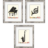 Framed 'Cut Paper Instruments 3 Piece Framed Art Print Set' border=