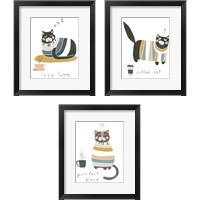 Framed 'Coffee Cats 3 Piece Framed Art Print Set' border=