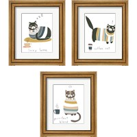 Framed 'Coffee Cats 3 Piece Framed Art Print Set' border=