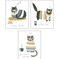 Framed 'Coffee Cats 3 Piece Art Print Set' border=