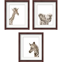 Framed 'Safari Animal Portraits 3 Piece Framed Art Print Set' border=