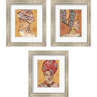 Framed 'African Flair Warm 3 Piece Framed Art Print Set' border=