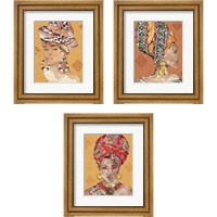 Framed 'African Flair Warm 3 Piece Framed Art Print Set' border=
