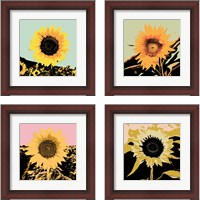 Framed 'Pop Art Sunflower 4 Piece Framed Art Print Set' border=