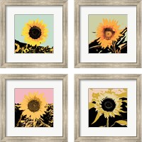 Framed 'Pop Art Sunflower 4 Piece Framed Art Print Set' border=