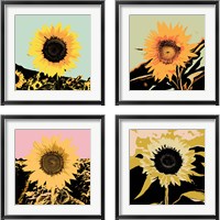 Framed 'Pop Art Sunflower 4 Piece Framed Art Print Set' border=