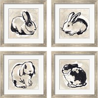 Framed 'Antique Rabbit 4 Piece Framed Art Print Set' border=