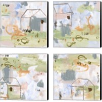 Framed 'Hopscotch Doodles 4 Piece Canvas Print Set' border=
