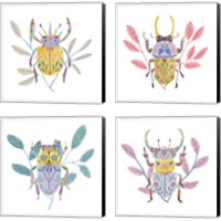 Framed 'Floral Beetles 4 Piece Canvas Print Set' border=