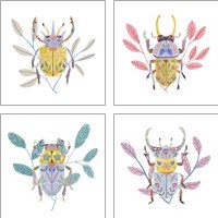 Framed 'Floral Beetles 4 Piece Art Print Set' border=