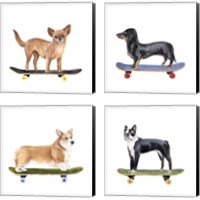 Framed Pups on Wheels 4 Piece Canvas Print Set