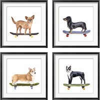 Framed 'Pups on Wheels 4 Piece Framed Art Print Set' border=