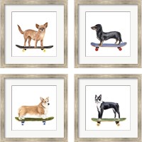 Framed 'Pups on Wheels 4 Piece Framed Art Print Set' border=