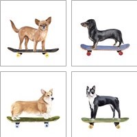 Framed 'Pups on Wheels 4 Piece Art Print Set' border=