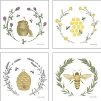 Framed 'Happy to Bee Home 4 Piece Art Print Set' border=