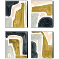 Framed 'Brushy Shapes 4 Piece Canvas Print Set' border=