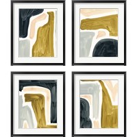 Framed 'Brushy Shapes 4 Piece Framed Art Print Set' border=
