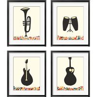 Framed 'Cut Paper Instruments 4 Piece Framed Art Print Set' border=