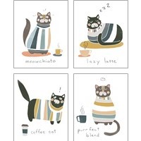 Framed 'Coffee Cats 4 Piece Art Print Set' border=
