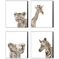 Framed 'Safari Animal Portraits 4 Piece Canvas Print Set' border=