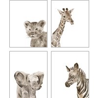 Framed 'Safari Animal Portraits 4 Piece Art Print Set' border=