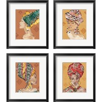 Framed 'African Flair Warm 4 Piece Framed Art Print Set' border=