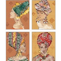 Framed 'African Flair Warm 4 Piece Art Print Set' border=