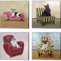 Framed Bulldog on Red 4 Piece Canvas Print Set