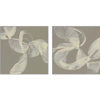 Framed White Ribbon on Beige 2 Piece Art Print Set