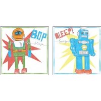 Framed 'Toy Tin Robots 2 Piece Art Print Set' border=