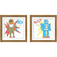 Framed 'Toy Tin Robots 2 Piece Framed Art Print Set' border=
