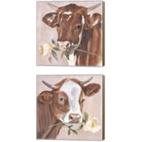 Framed 'Peony Cow 2 Piece Canvas Print Set' border=
