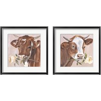 Framed Peony Cow 2 Piece Framed Art Print Set