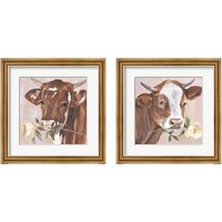 Framed 'Peony Cow 2 Piece Framed Art Print Set' border=