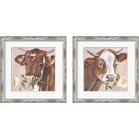 Framed 'Peony Cow 2 Piece Framed Art Print Set' border=