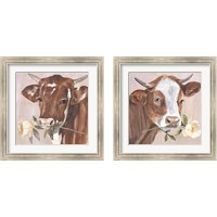 Framed Peony Cow 2 Piece Framed Art Print Set