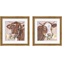 Framed 'Peony Cow 2 Piece Framed Art Print Set' border=