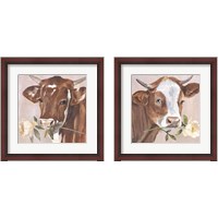 Framed 'Peony Cow 2 Piece Framed Art Print Set' border=