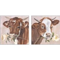 Framed 'Peony Cow 2 Piece Art Print Set' border=