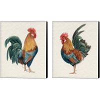 Framed 'Watercolor Rooster  2 Piece Canvas Print Set' border=