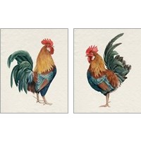 Framed Watercolor Rooster  2 Piece Art Print Set