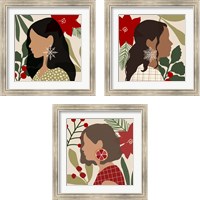 Framed 'Christmas Earring 3 Piece Framed Art Print Set' border=