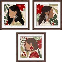 Framed 'Christmas Earring 3 Piece Framed Art Print Set' border=