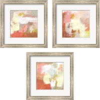 Framed 'Yellow and Blush 3 Piece Framed Art Print Set' border=