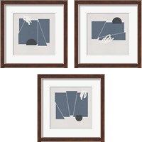 Framed 'Blue Felt 3 Piece Framed Art Print Set' border=
